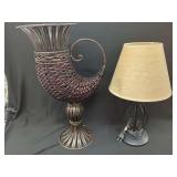 Metal Decorative Urn and Table Lamp Pair