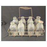 Wire Milk Bottle Carrier with Eight Glass Bottles
