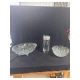 Glassware Group Including Footed Fruit Bowl, Pressed Bowl, and Metal-Lidded Cocktail Shaker