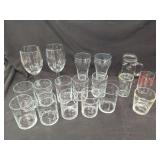 Assorted Glassware and Drinkware Including Stemware Tumblers and Measuring Glass
