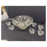 Anchor Hocking Star of David Early American Prescut Glass Punch Bowl and Pedestal Bowl Set with Cups and Ladle