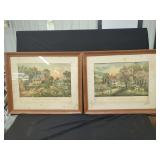Framed Currier and Ives Lithographs, American Homestead Summer and American Homestead Spring