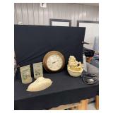 Garden Decor and Thermometer Set Featuring Cherub Fountain and Wall Planters