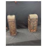 Two Decorative Wood and Metal Storage Boxes with Leaf and Scroll Motifs