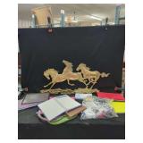 Brass Horse Wall Sculpture and Mixed Paper Goods