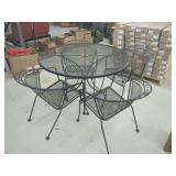 Black Metal Mesh Patio Dining Table and Four Chairs