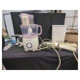 Hamilton Beach Food Processor, Black and Decker Dustbuster, Power Strips, and Waste Bin