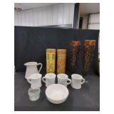 Mixed Kitchenware And Decor Including Metal Canisters And Glass Vases