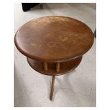 Two-Tier Wooden Accent Table with Spindle Supports and Tripod Base