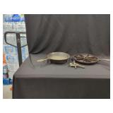 Lodge Cast Iron Skillet, Cornbread Pan, and Harnessed Hook Mechanism