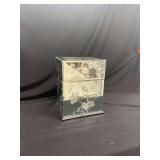 Mirrored Glass Three-Drawer Storage Box with Floral Etching