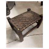 Wooden Footstool with Woven Splint Seat