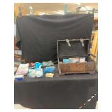 Decorative Storage Chest with Assorted Office Supplies and Crafts