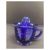 Cobalt Blue Glass Measuring Cup and Juicer Reamer Combination