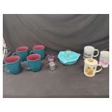Ceramic and Metal Kitchenware Assortment Including Mugs and Serving Dish