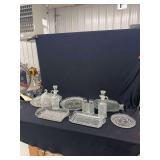 Clear Pressed Glass Tableware Assortment with Starburst and Diamond Patterns