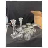 Clear Glass Candlestick Holders and Stemware Set