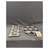 Two Cast Iron Cookware Pieces Including Cracker Barrel Cornbread Pan and Round Cornbread Skillet