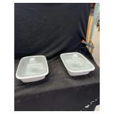 Set of Two Rectangular Ceramic Casserole Dishes with Glass Lids