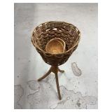 Wicker Basket on Tripod Stand with Two Small Baskets