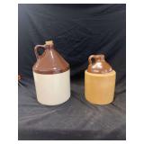 Two Stoneware Jugs with Brown Glazed Tops and Handles