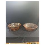 Two Press-Molded Glass Serving Bowls in Amber and Pink