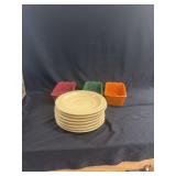 Ceramic Tableware Grouping of Yellow Saucers and Rectangular Ramekins