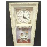 White Framed Wall Clock with Miniature Diorama Display