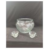 Clear Glass Punch Bowl Set with Cups