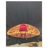 Red Velvet Sombrero with Gold Thread Embroidery and Sequin Accents