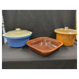 Three-Piece Ceramic Cookware Set with Glass Lids and Casserole Dish