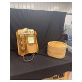 Wooden Wall Telephone and Bamboo Food Steamer Set