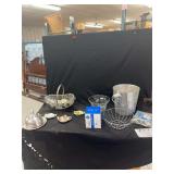 Silver-Plated Butter Dish, Glass Basket, and Assorted Household Goods