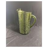 Green Glass Ribbed Pitcher