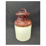Two-Tone Glazed Stoneware Crock With Lid