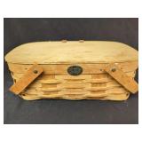 Peterboro Basket Co. Woven Wood Picnic Basket with Blue Gingham Lining