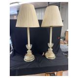 Pair of Crystal and Brass Candle-Style Table Lamps with Pleated Shades