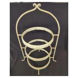 Metal Plant Stand with Three Tiered Rings and Scrollwork Top