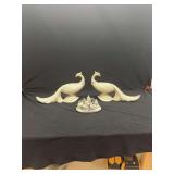 Ceramic Peacock Figurines and Miniature Porcelain Tea Set
