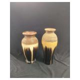 Two Ceramic Drip-Glaze Vases with Incised Necks