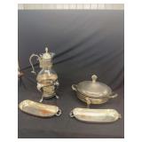 Silver Plated Servware and Glass Pitcher Set