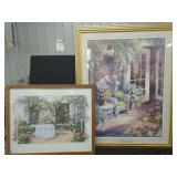 Two Framed Prints Featuring Floral Patio Scenes