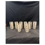 Set of Seven Glass Tumblers with Gold and White Leaf Motif