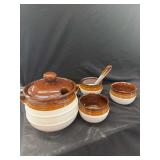 Ceramic Glazed Bean Pot and Bowl Set