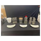 Milk Bottles, Jars, and Ceramic Dishes Assortment