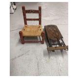 Miniature Hand-Painted Wooden Chair and Sled