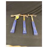 Three Estwing Steel Hammers Including Shingle Hammer and Framing Hammers