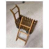 Wooden Picket Fence Garden Cart with Metal Wheels and Accompanying Miniature Ladder