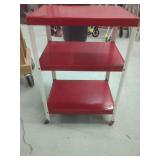 Red and White Three-Shelf Rolling Metal Utility Cart