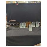 Glassware Set with Metal and Wood Caddy